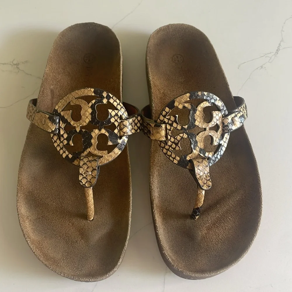 Tory Burch Brown Snake-Print Miller Thong Sandals